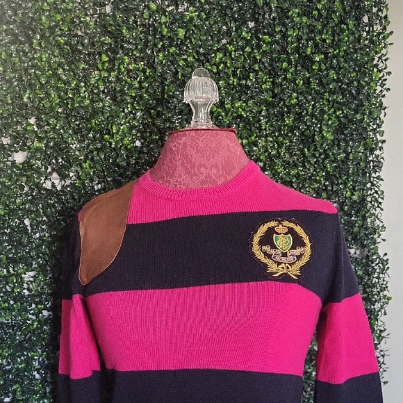 Y2K Ralph Lauren Fuchsia and Navy Striped Sweater - Picture 2 of 6